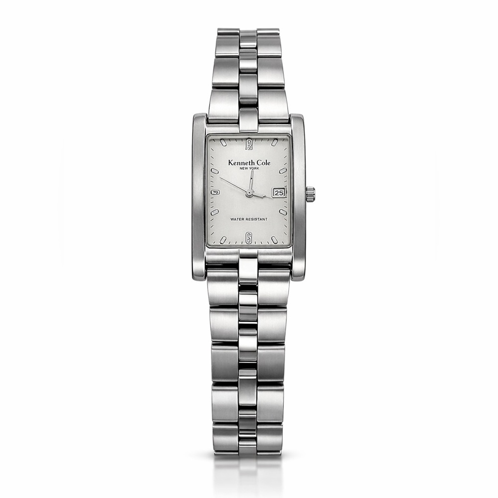 Kenneth Cole Men’s Stainless Steel Watch Rectangular Face Silver Date Classic